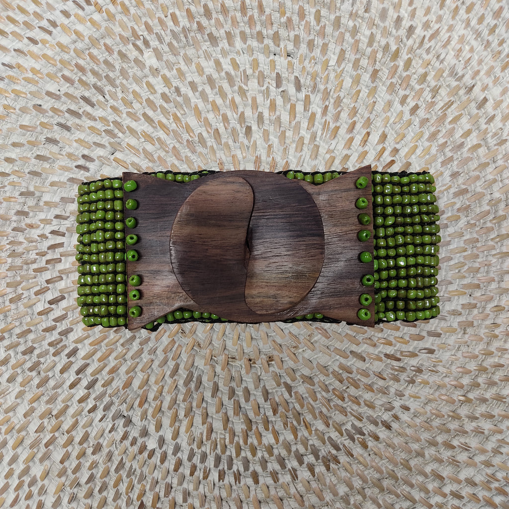 BEADED BELT with timber buckle